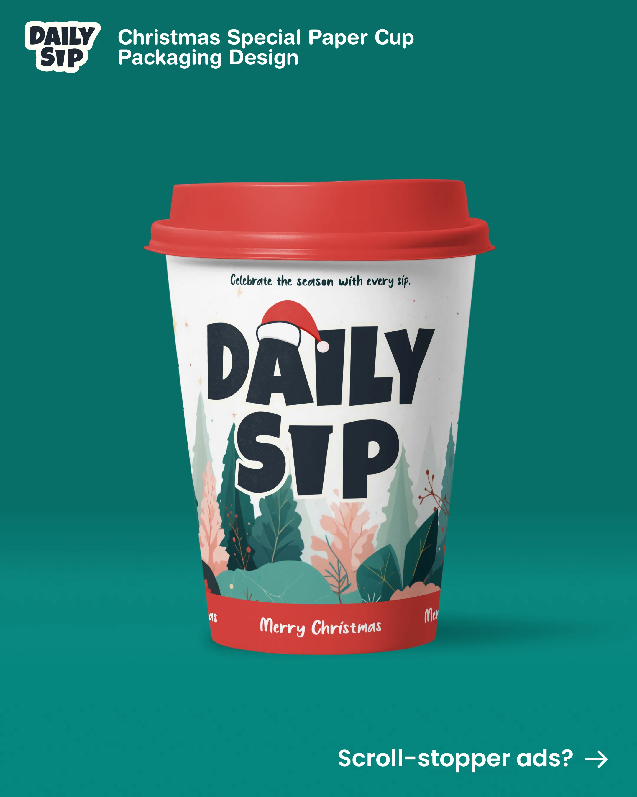 DailySip Christmas Paper Cup Packaging Label Design
