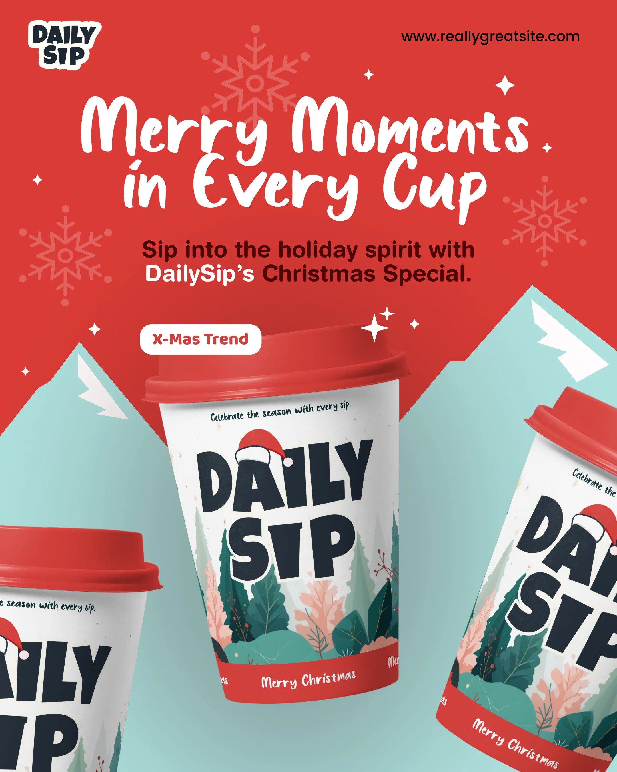 DailySip Christmas Paper Cup Social Media ad Label Design