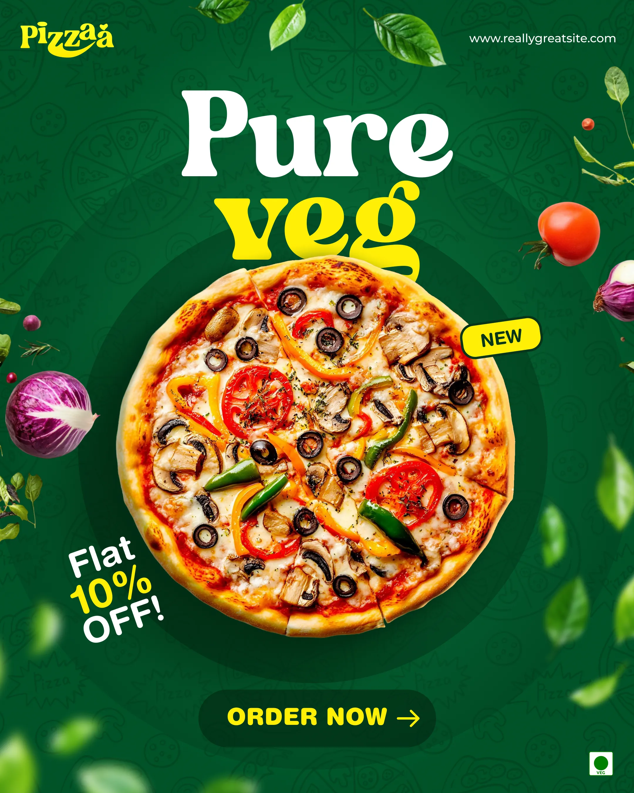 Pizzaa Pure Veg Pizza Social Media Ad Design