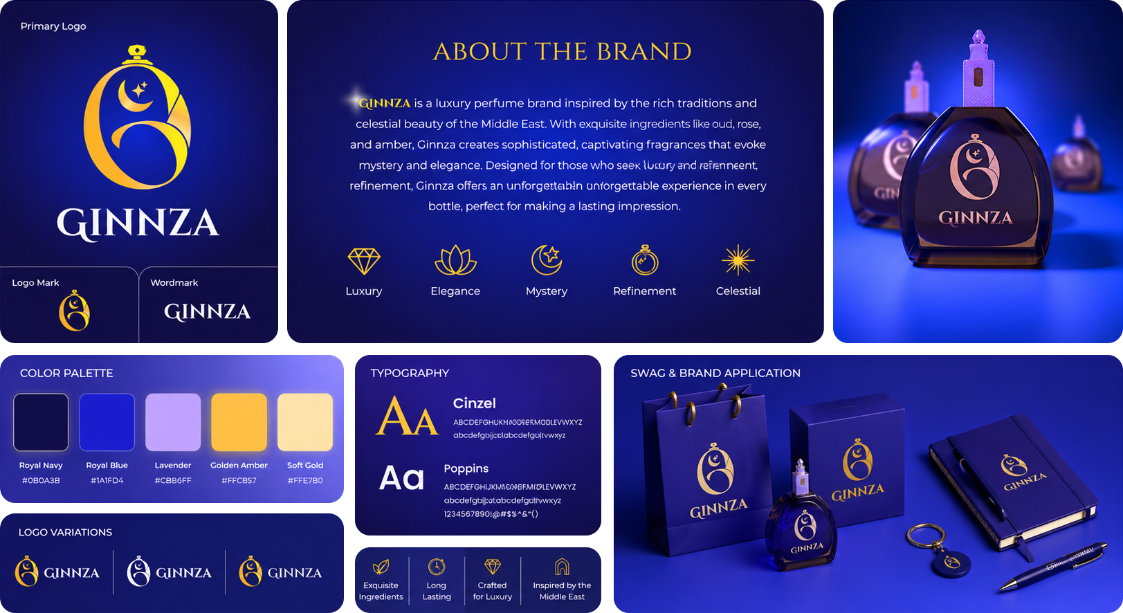 Ginnza Premium Perfume branding and logo design identity design - TimeSpace Studio Graphic Design Agency
