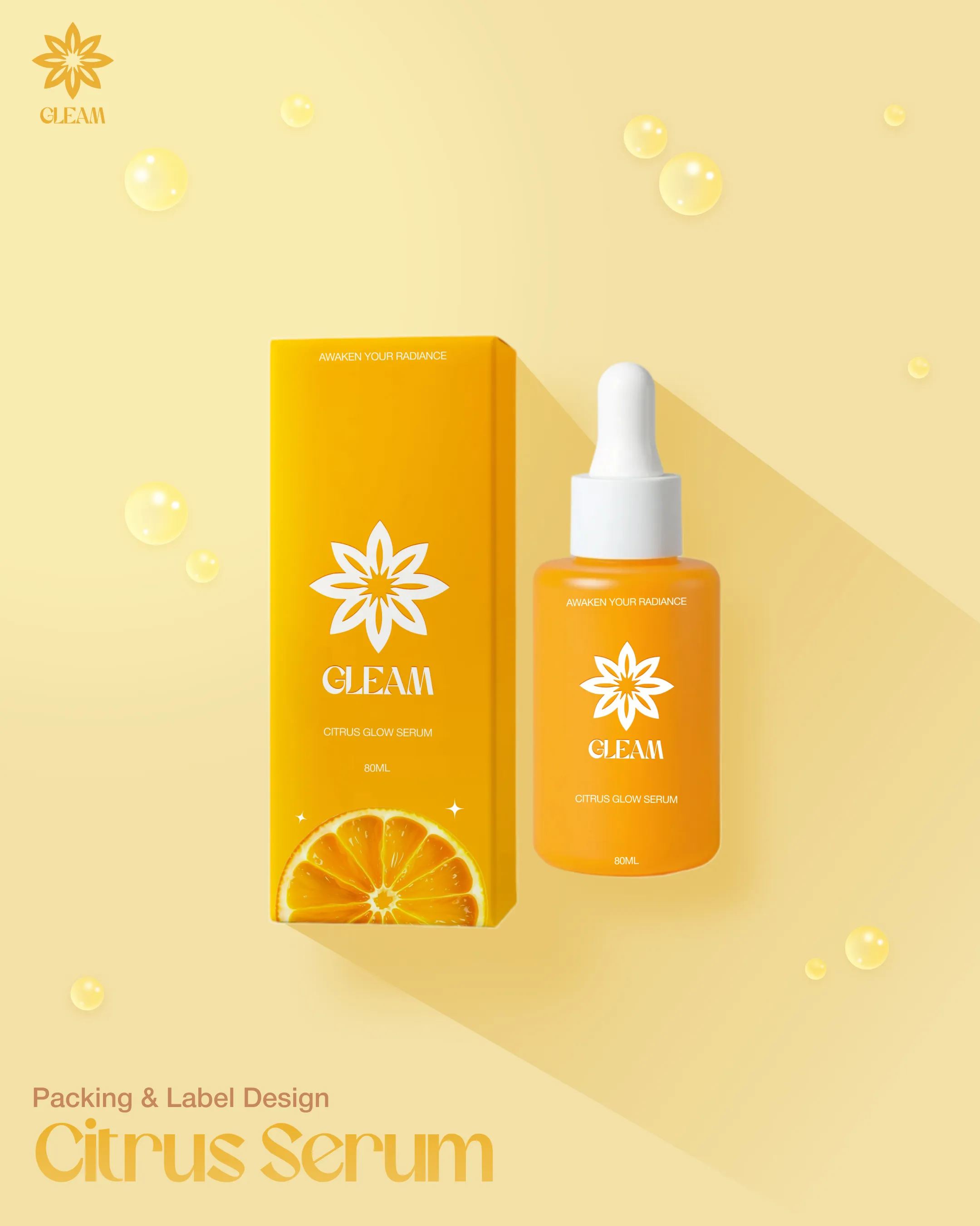 Gleam Care Citrus Face Serum Product Packaging Label Design