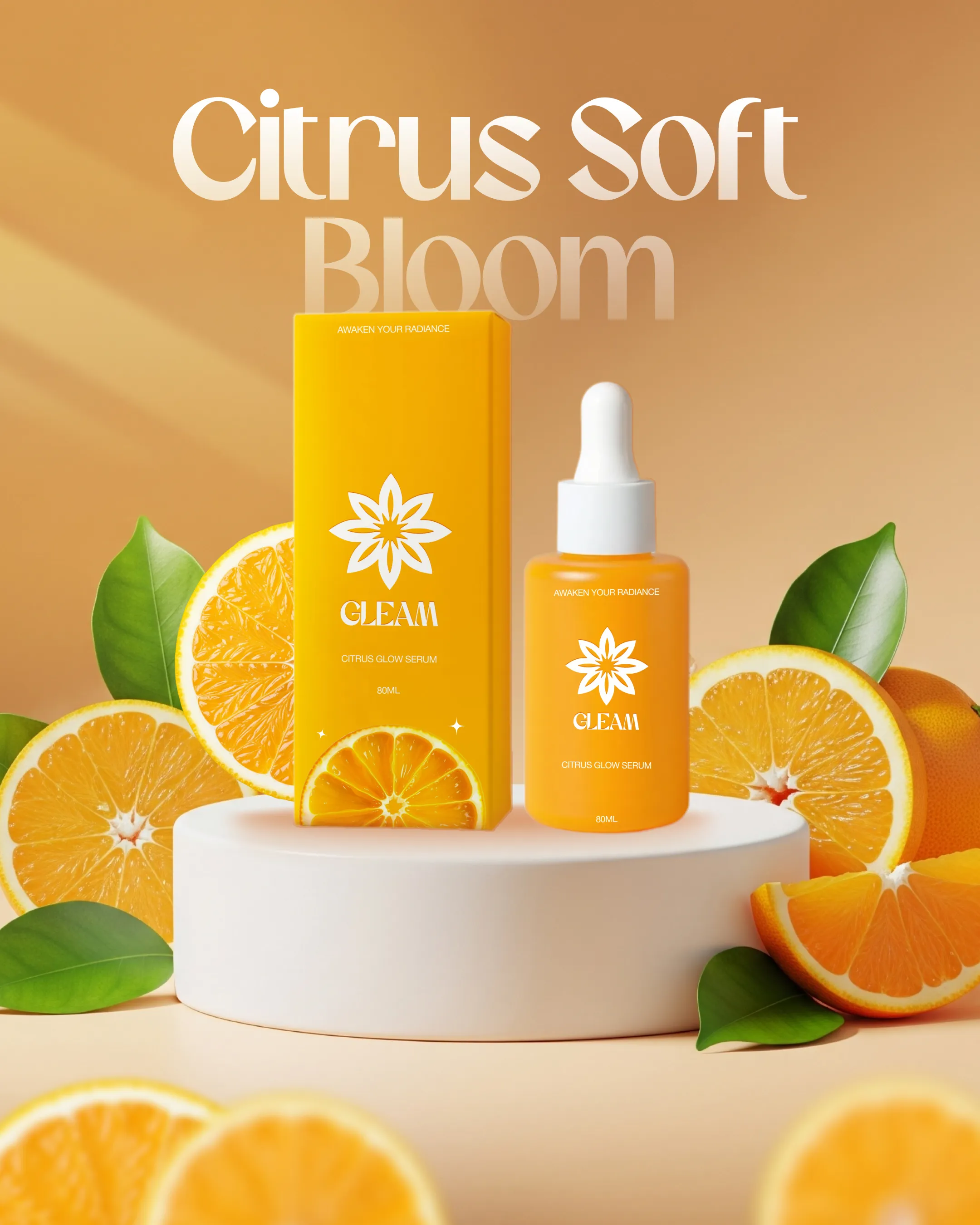 Gleam Care Citrus Face Serum Product Packaging Label Design