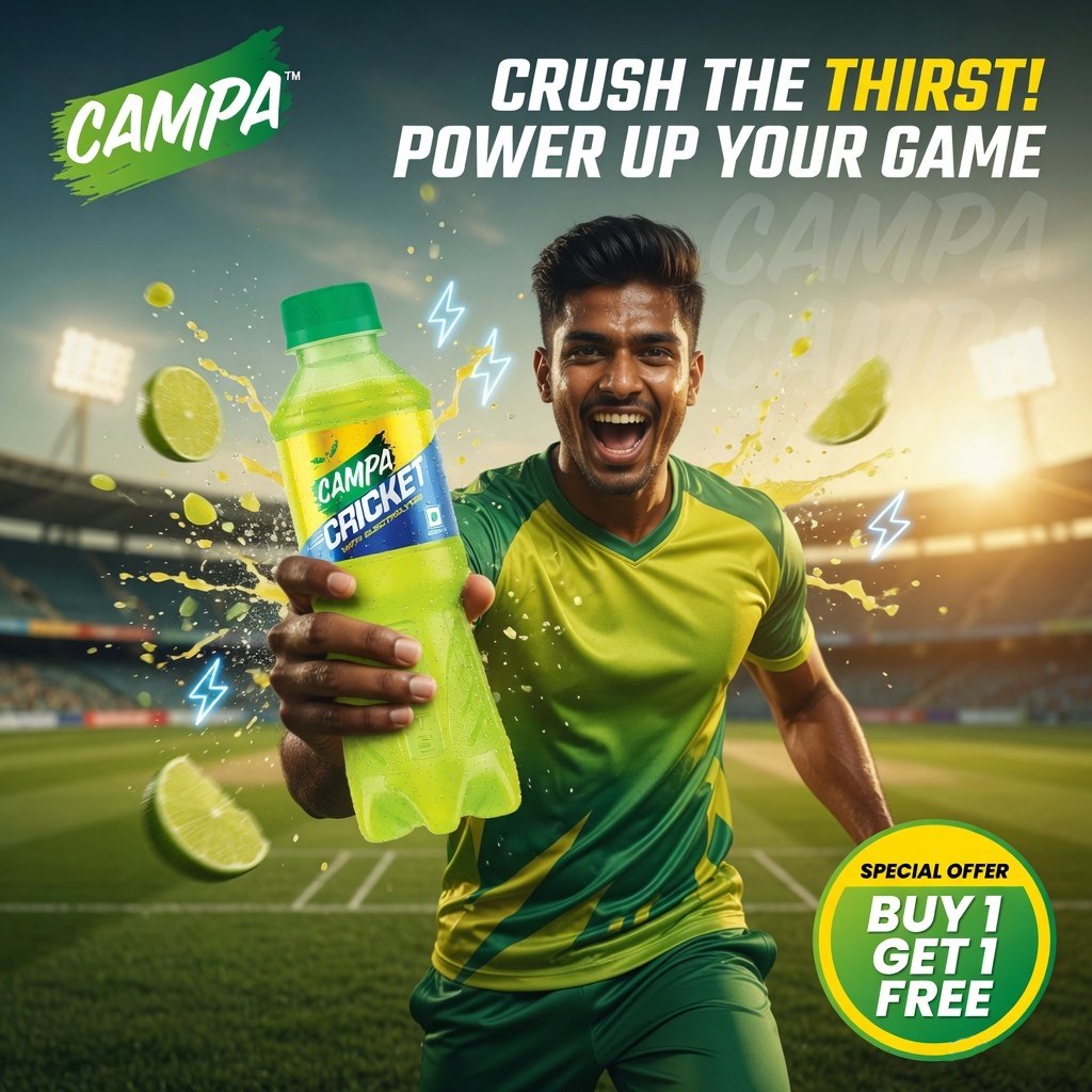 Campa Cricket Cold Drink Soft Drink Ad Creative Social Media Instagram Post Design - TimeSpace Studio Design Agency
