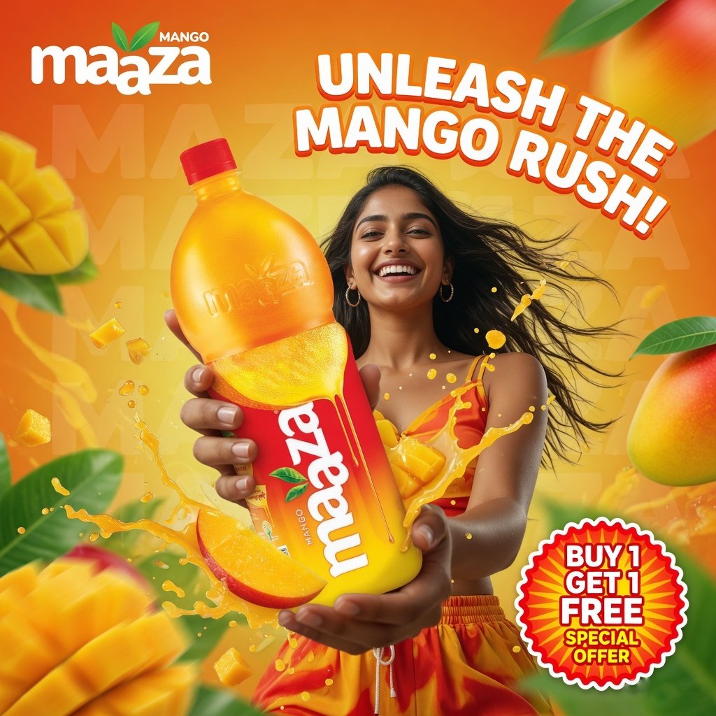 Maaza Mango Juice Bottle Ad Creative Social Media Instagram Post Design - TimeSpace Studio Design Agency