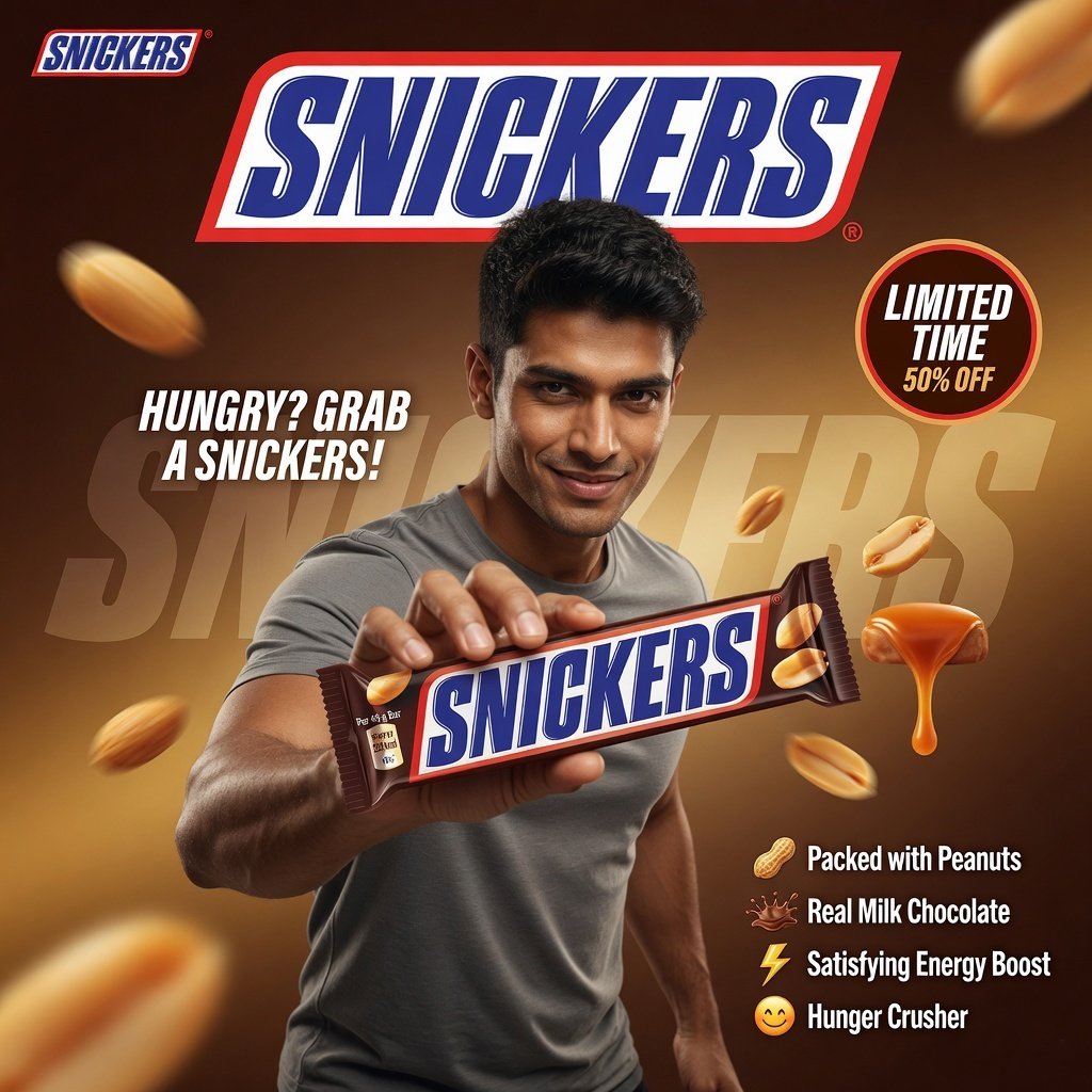 Snickers Bar Creative Social Media Instagram Post Design - TimeSpace Studio Design Agency