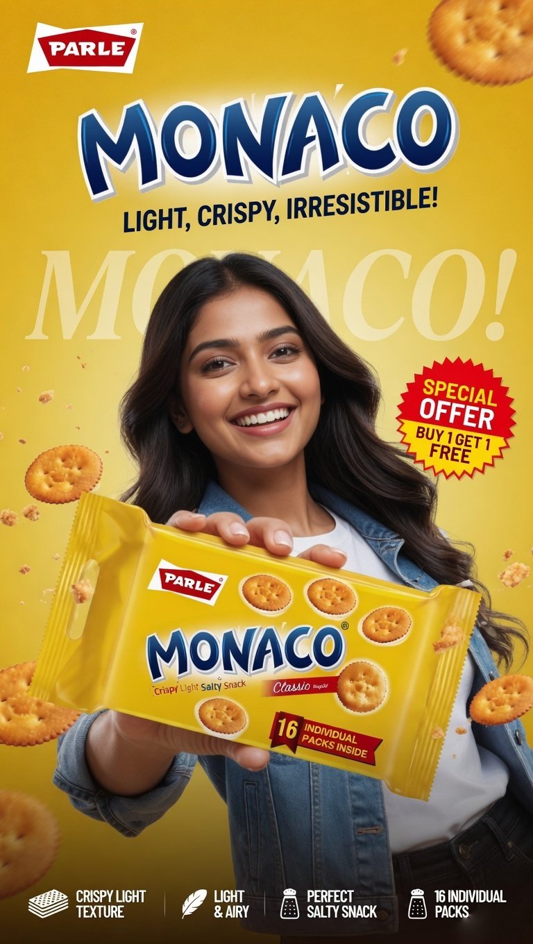Monaco Namkeen biscuit cookie Creative Ad Poster Design - Instgram Story Design TimeSpace Studio Design Agency