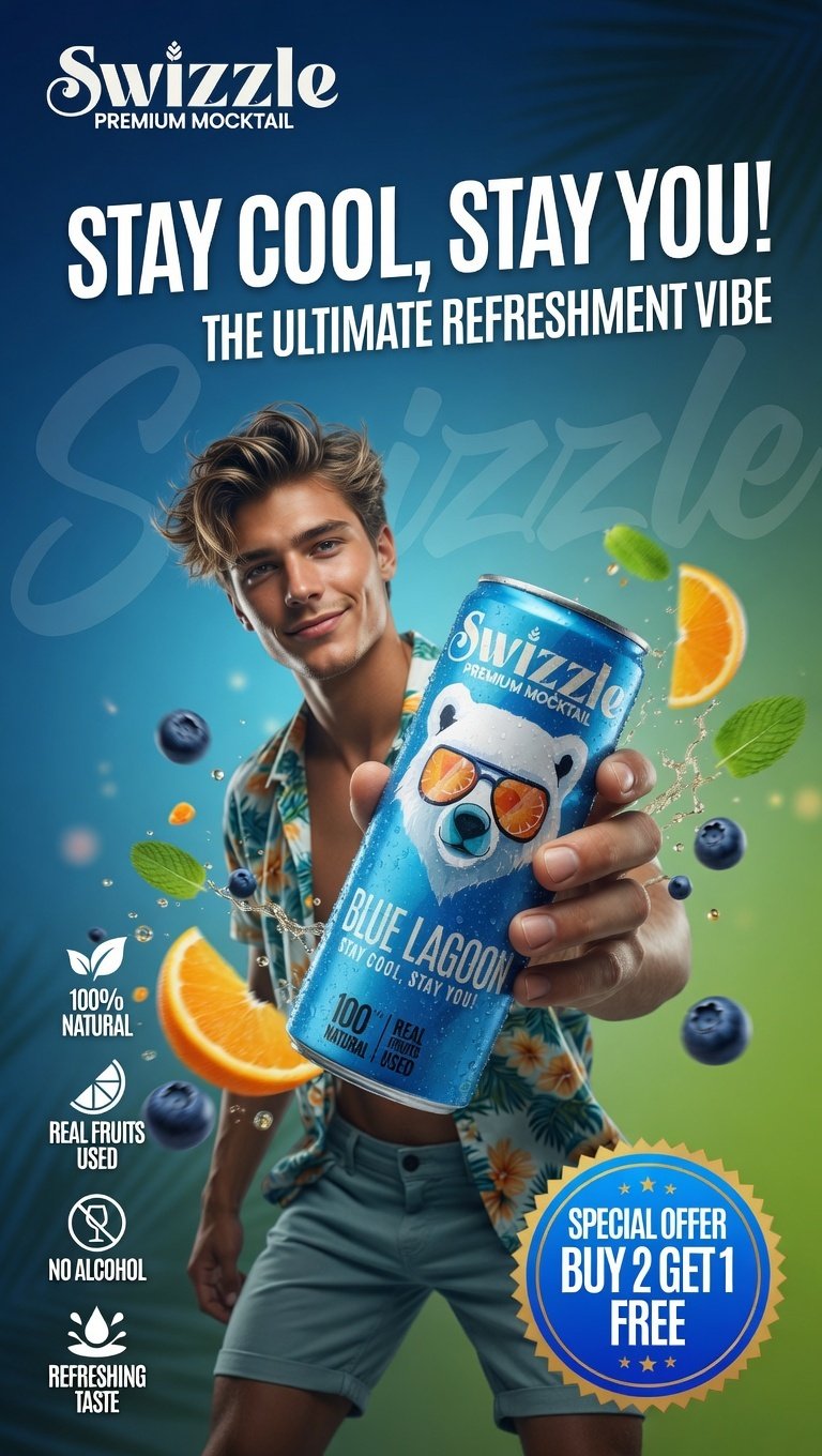 Swizzle Fresh Cool Water Can Creative Ad Poster Design - Instgram Story Design TimeSpace Studio Design Agency