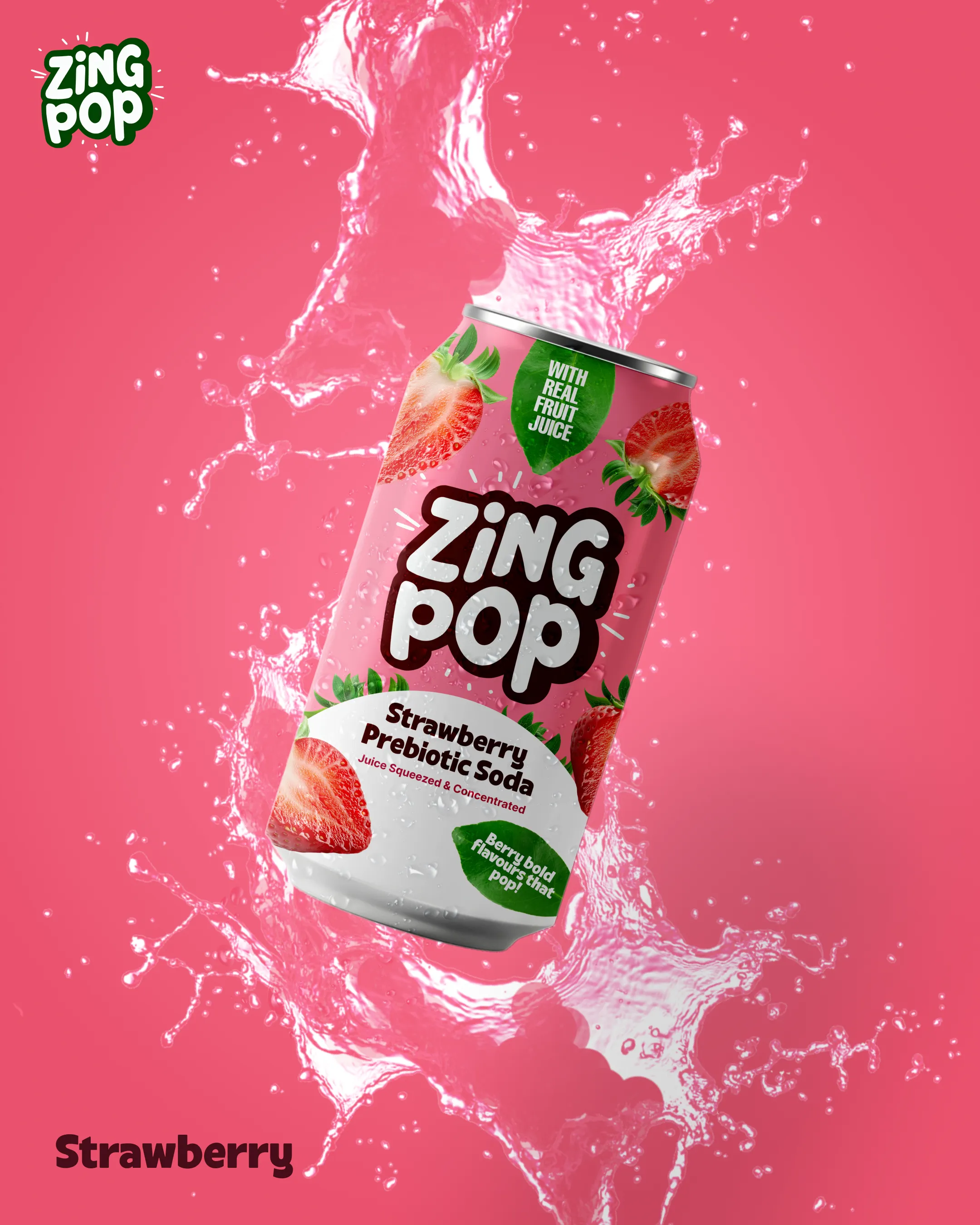 ZingPop Strawberry Soda Can Pacakging Label Design