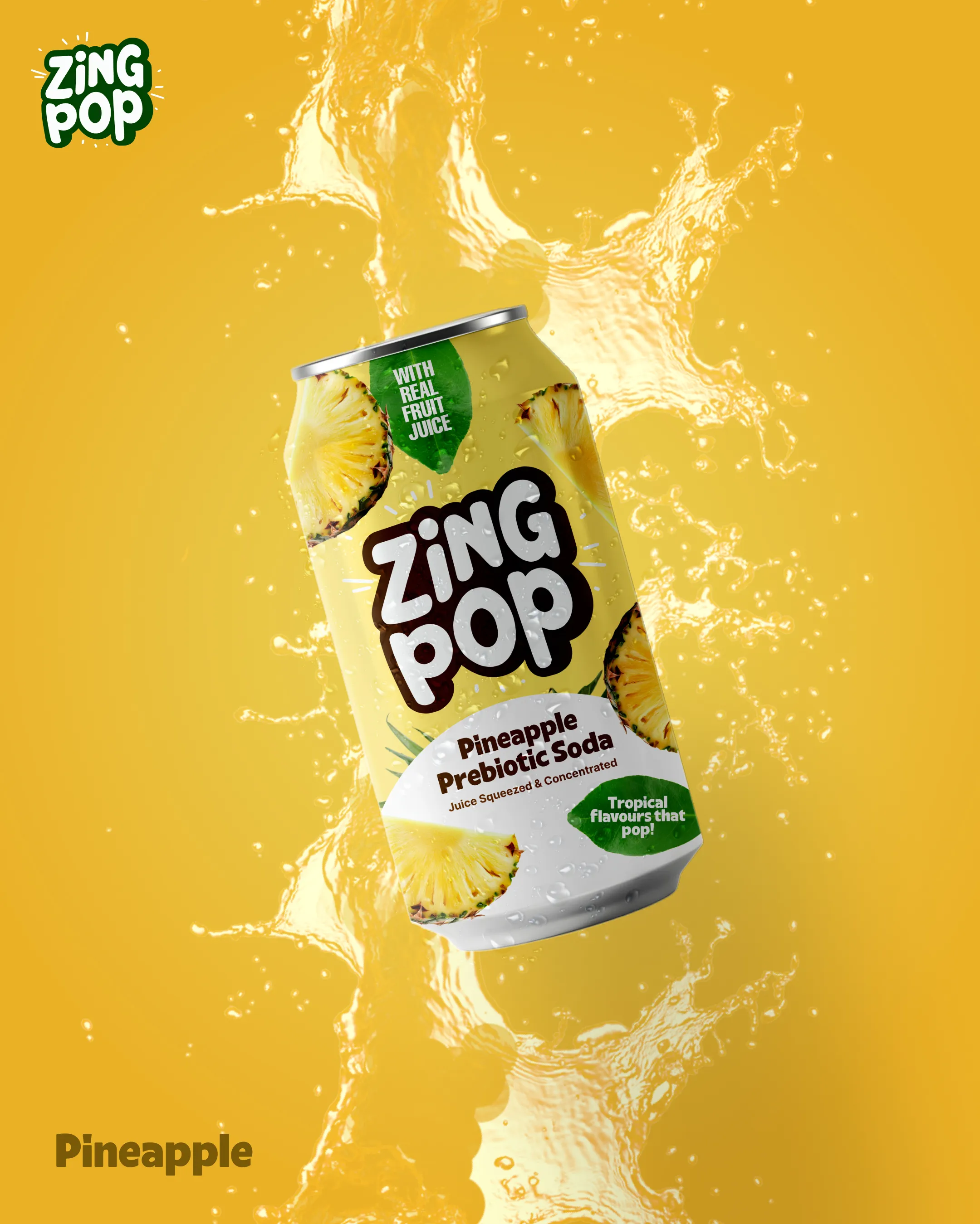 ZingPop PineApple Soda Can Pacakging Label Design