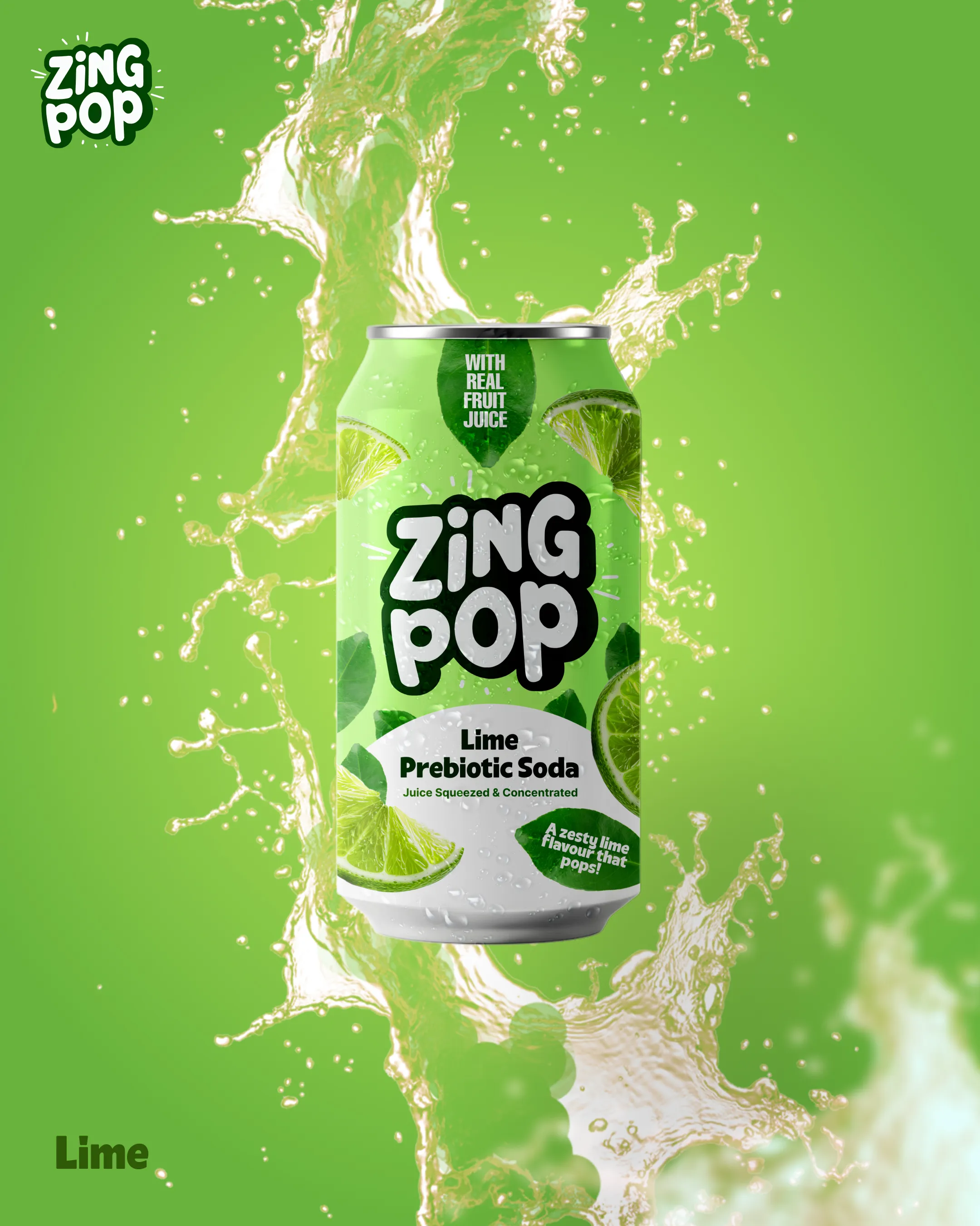 ZingPop Lime Soda Can Pacakging Label Design
