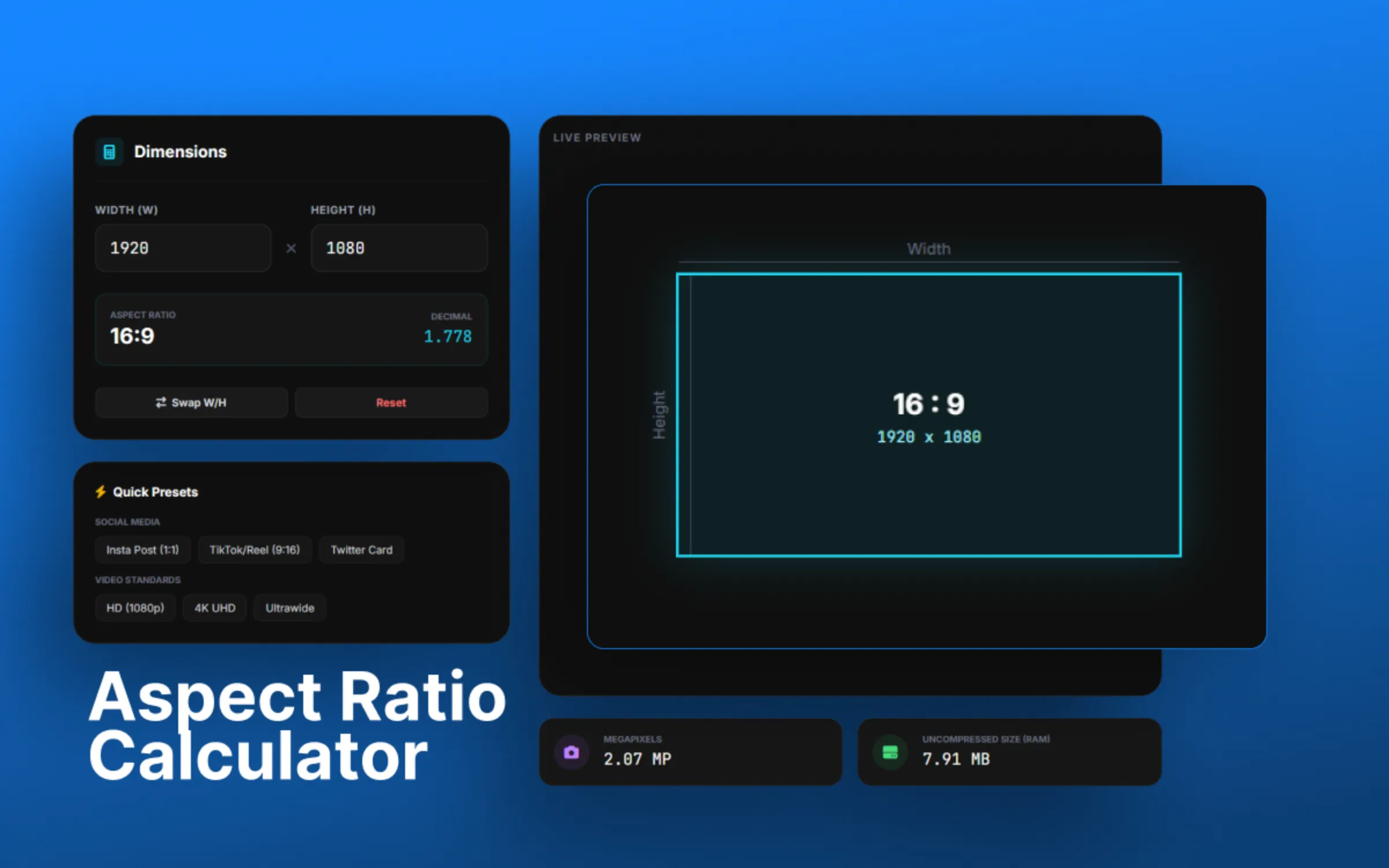 Free Aspect Ratio Calculator Online tool graphic banner design - TimeSpace Studio