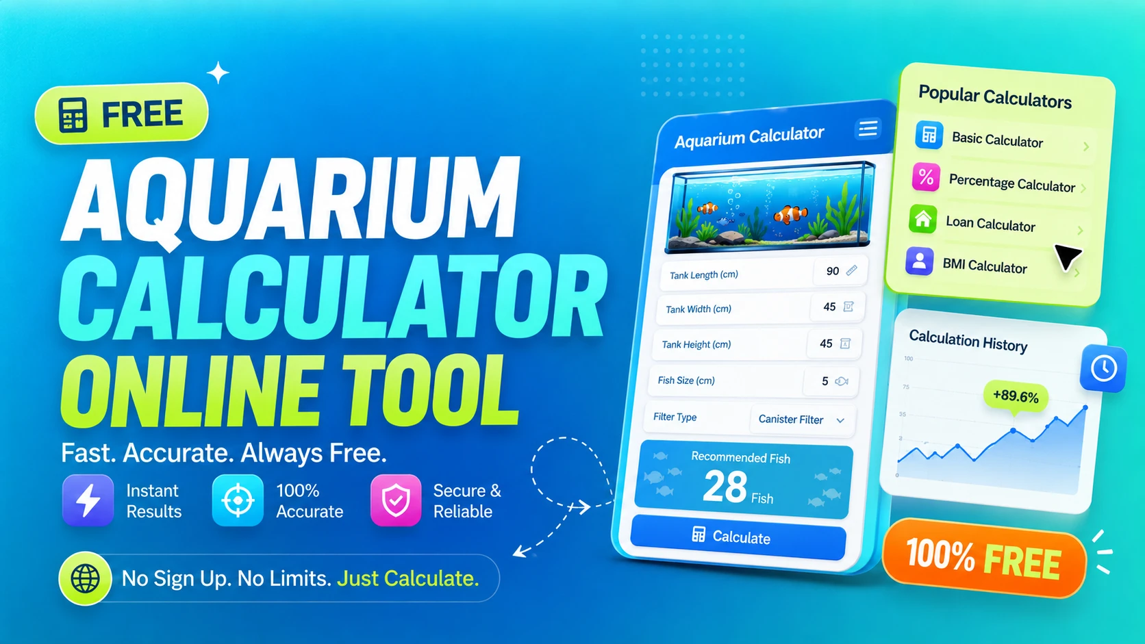 Free Aquarium Calculator Online tool graphic banner design - TimeSpace Studio