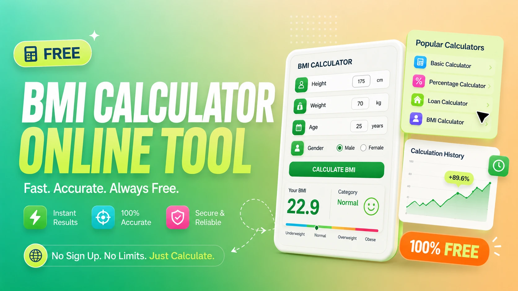 Free BMI Calculator Online tool graphic banner design - TimeSpace Studio