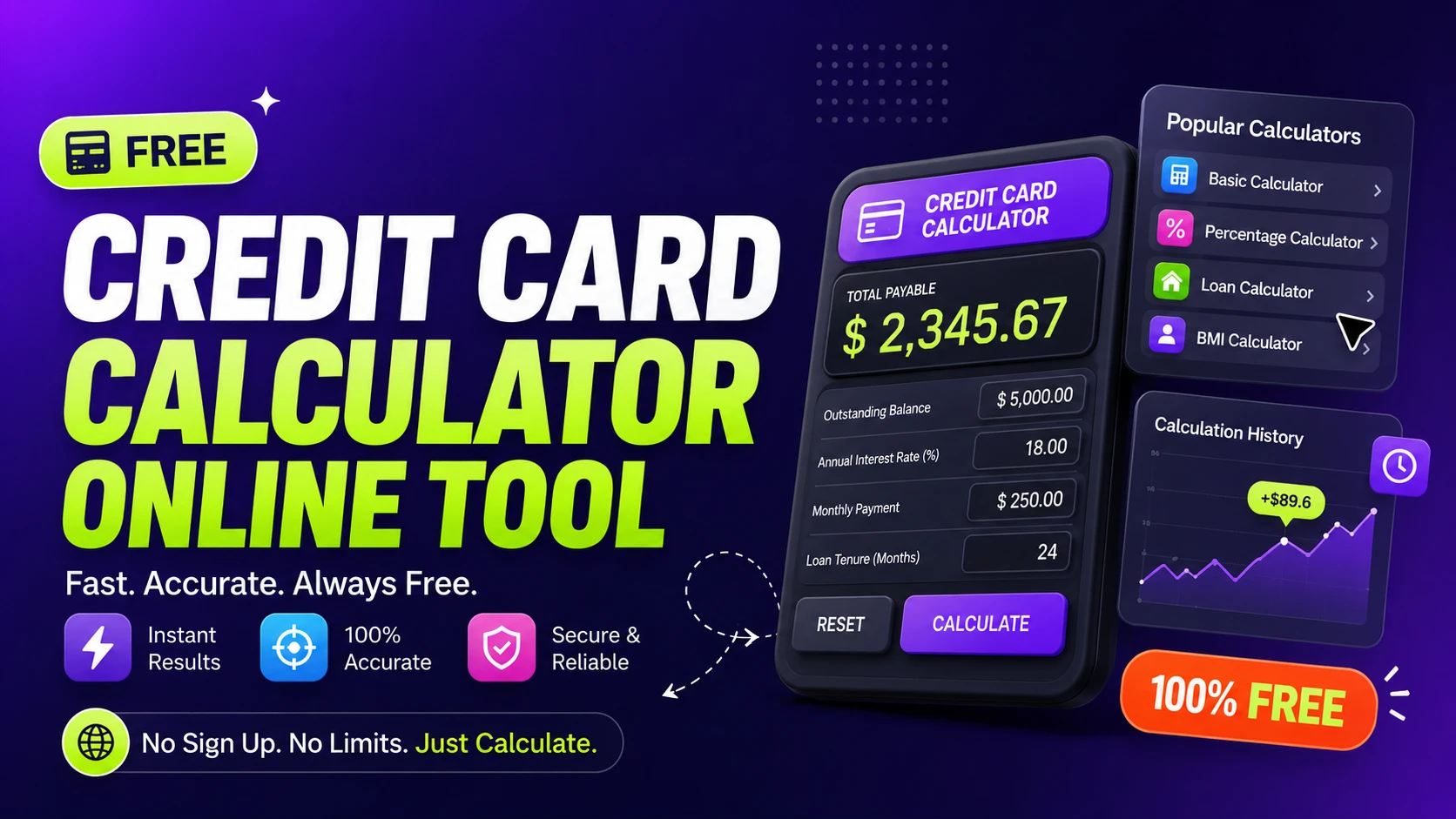 Free Credit Card Calculator Online tool graphic banner design - TimeSpace Studio