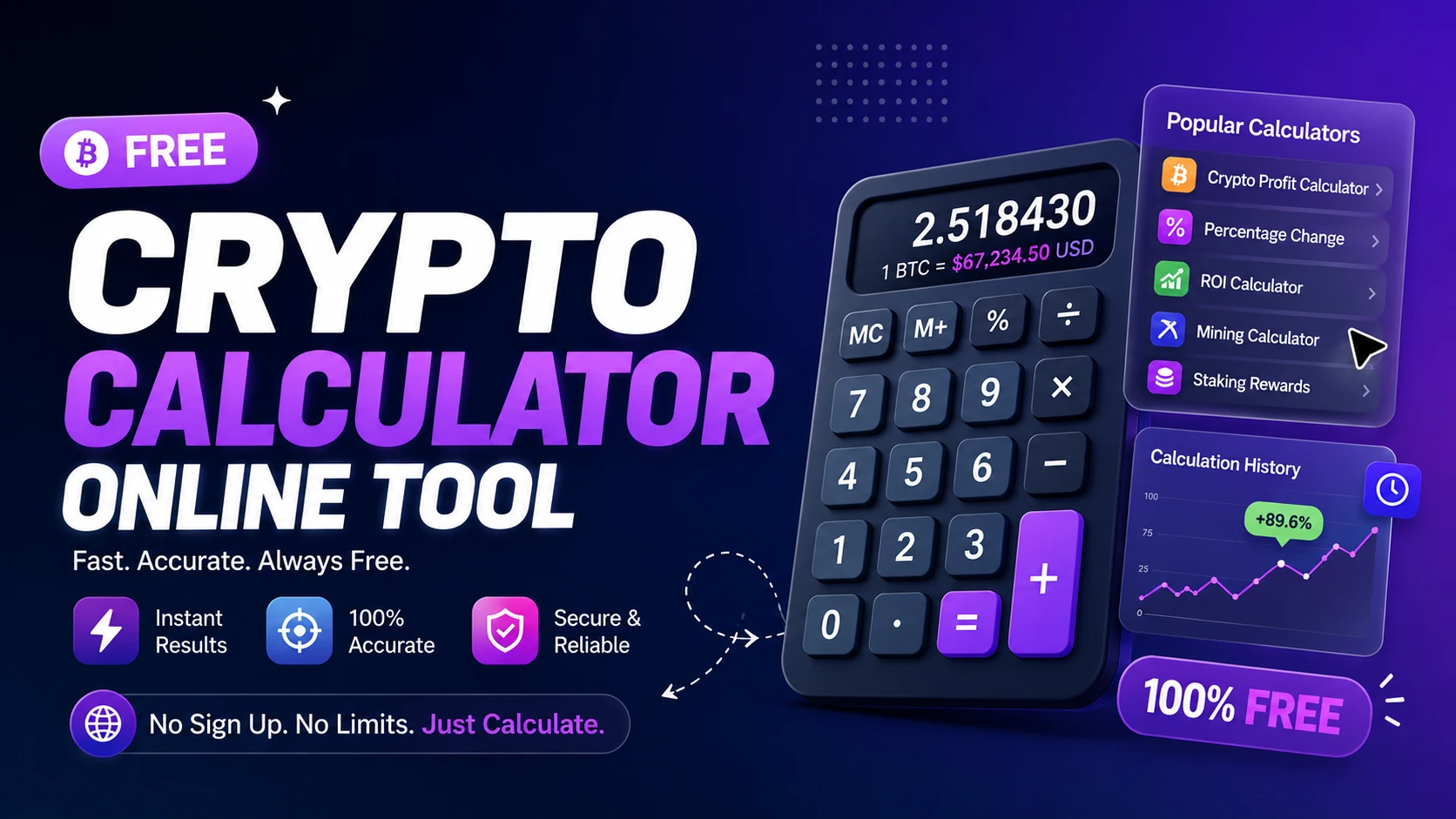 Free Crypto Calculator Online tool graphic banner design - TimeSpace Studio