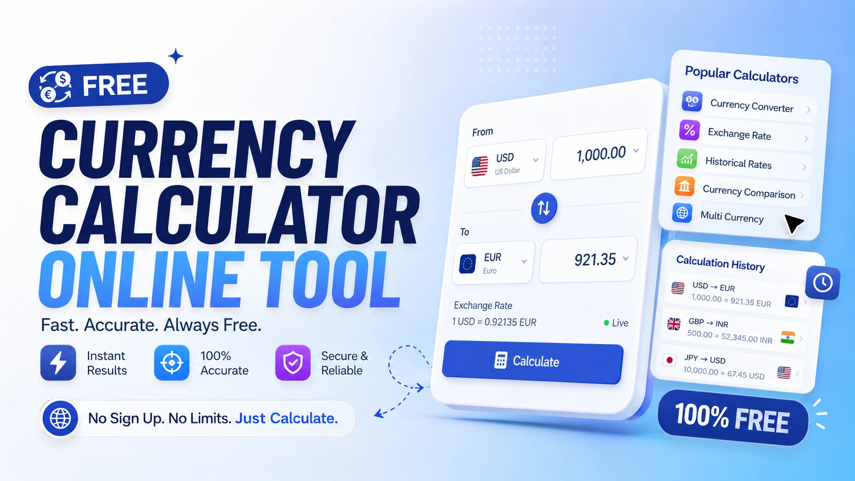 Free Currency Calculator Online tool graphic banner design - TimeSpace Studio