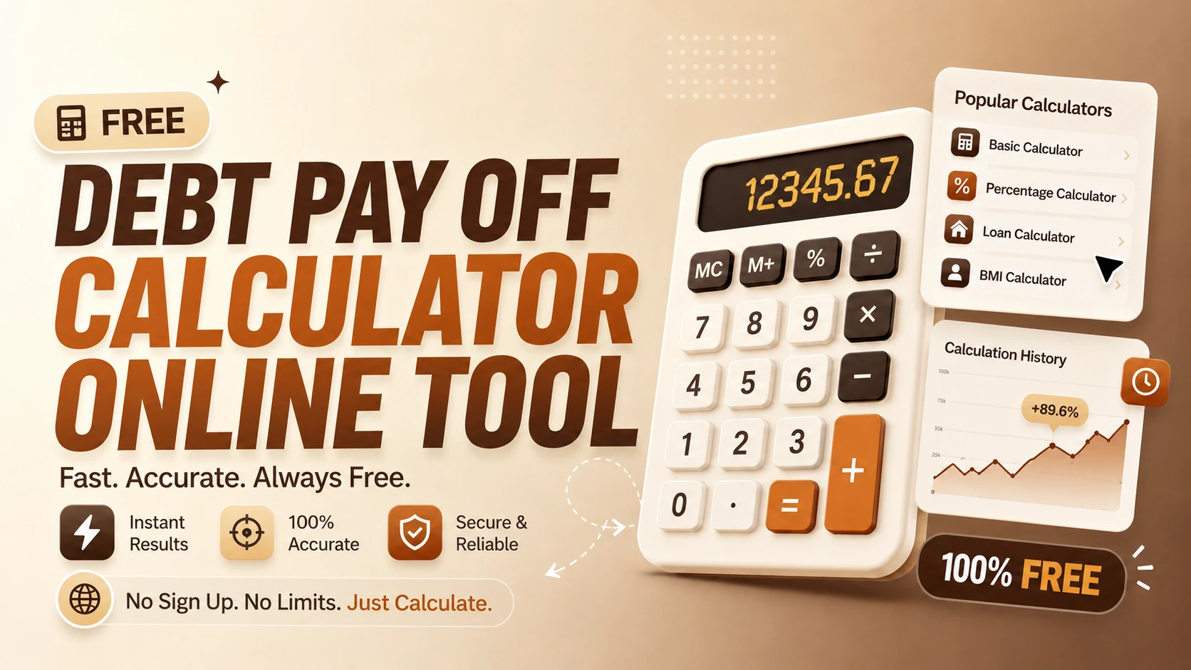 Free Debt Payoff Calculator Online tool graphic banner design - TimeSpace Studio