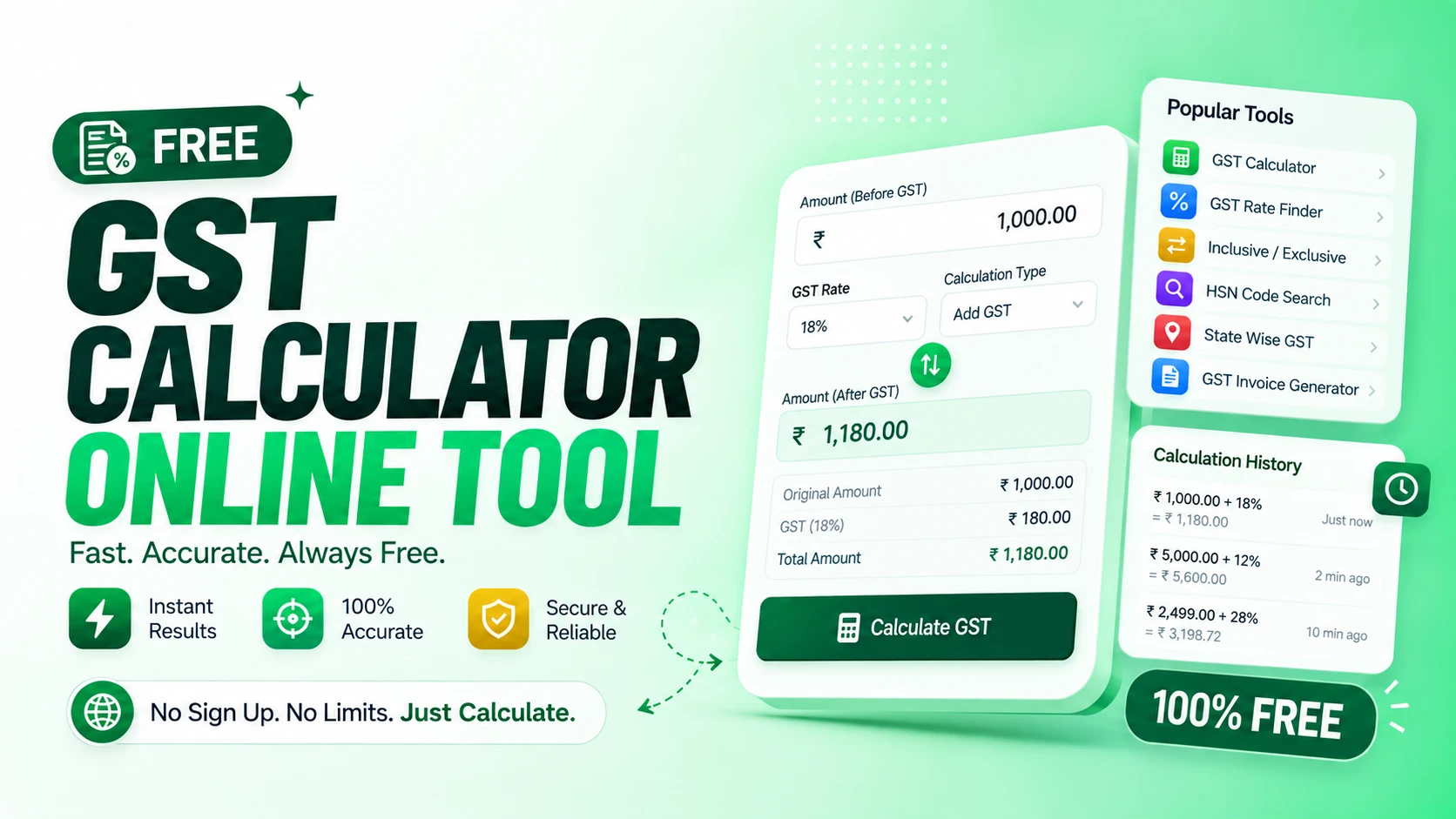 Free GST Calculator Online tool graphic banner design - TimeSpace Studio