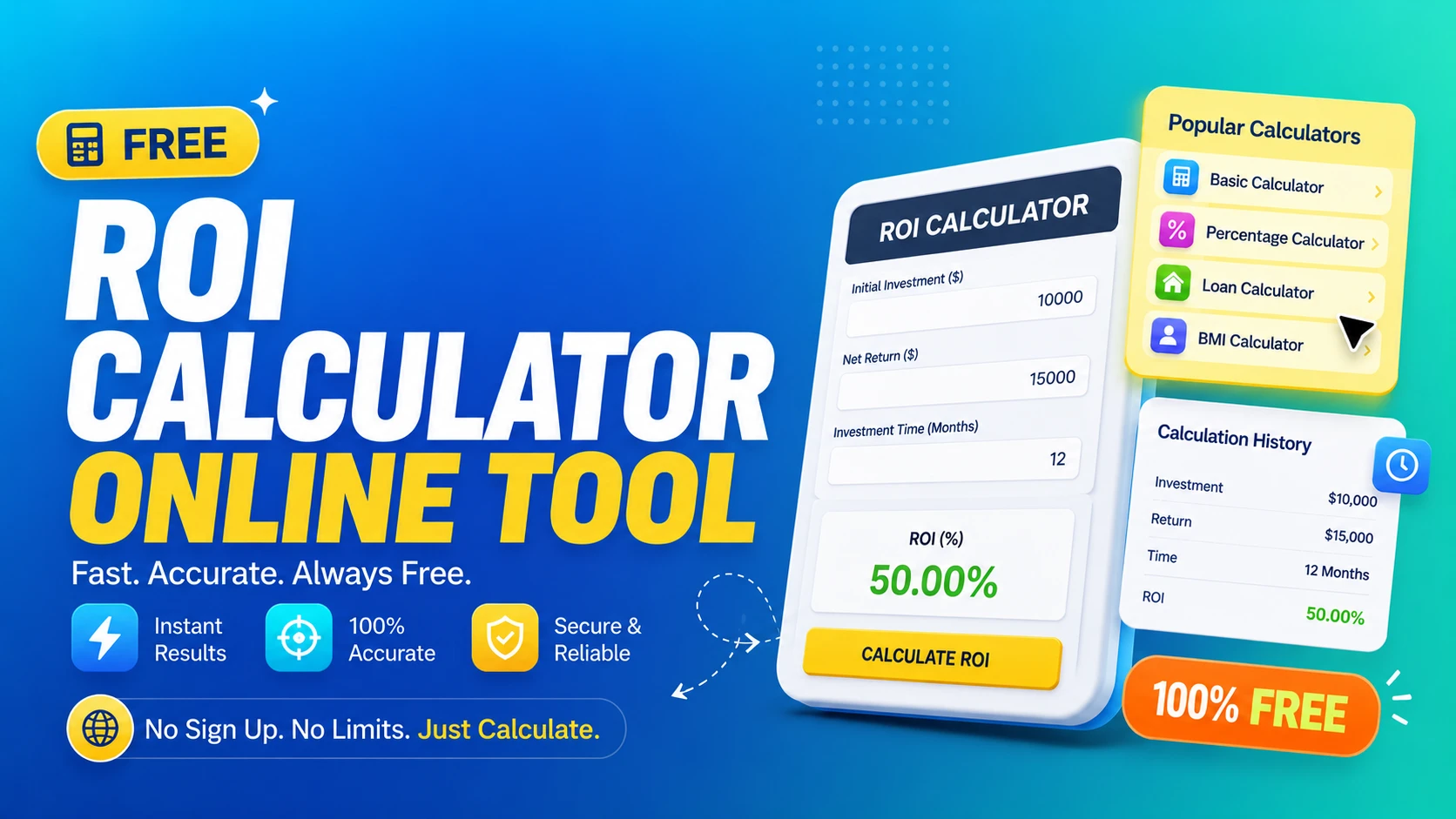 Free ROI Calculator Online tool graphic banner design - TimeSpace Studio